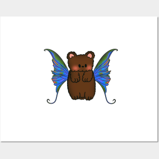 Fairy Bear With Blue/Green/Orange Wings Posters and Art